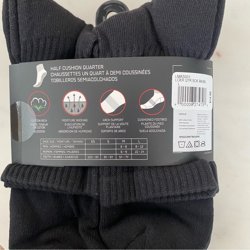 NEW Foot Locker LCKR Men's Black Quarter Socks L (Men's 8-12) Bundle - Picture 4 of 5